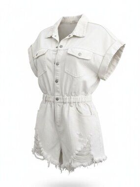 idem ditto Women's Short Sleeve Denim Romper (L)